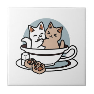 Tea Time Meow Time - Cute Cat and Tea Design Ceramic Tile