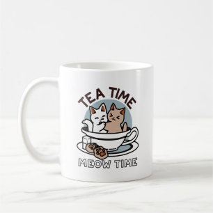 Tea Time Meow Time - Cute Cat and Tea Design Coffee Mug