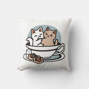 Tea Time Meow Time - Cute Cat and Tea Design Cushion