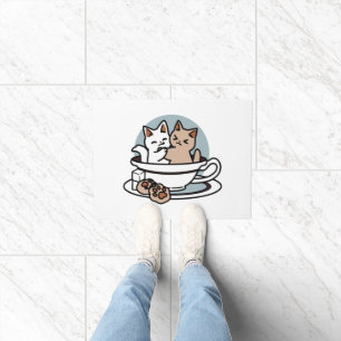 Tea Time Meow Time - Cute Cat and Tea Design Doormat