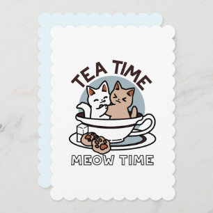Tea Time Meow Time - Cute Cat and Tea Design Invitation