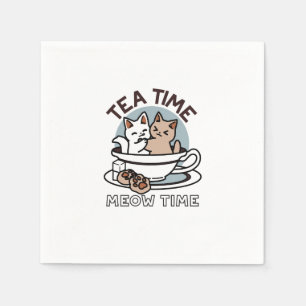 Tea Time Meow Time - Cute Cat and Tea Design Napkin