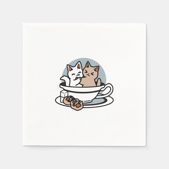 Tea Time Meow Time - Cute Cat and Tea Design Napkin (Front)