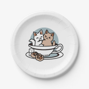 Tea Time Meow Time - Cute Cat and Tea Design Paper Plate