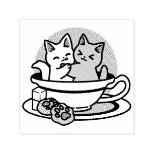 Tea Time Meow Time - Cute Cat and Tea Design Self-inking Stamp