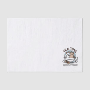 Tea Time Meow Time - Cute Cat and Tea Design Tissue Paper
