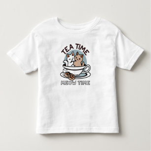 Tea Time Meow Time - Cute Cat and Tea Design Toddler T-Shirt