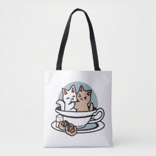 Tea Time Meow Time - Cute Cat and Tea Design Tote Bag