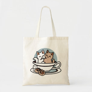 Tea Time Meow Time - Cute Cat and Tea Design Tote Bag