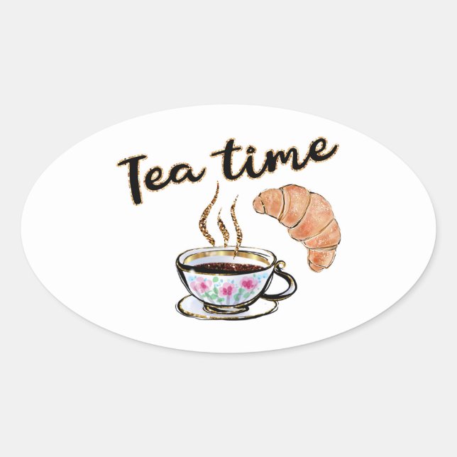 Tea time planner sticker, gift tea paty supplies o oval sticker (Front)