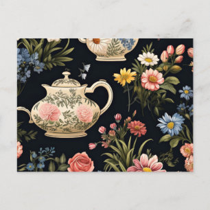 Tea Time, quaint vintage pattern Postcard