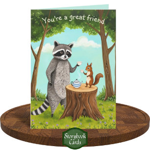 Tea Time Raccoon and Squirrel Forest Friendship Card
