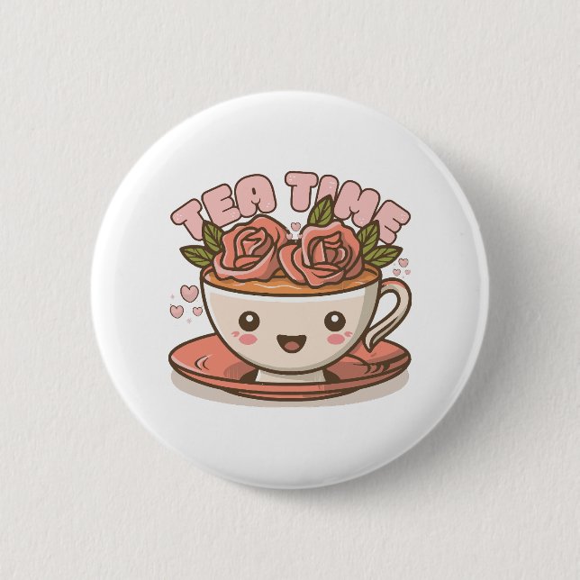 Tea Time Rose Tea Kawaii 6 Cm Round Badge (Front)
