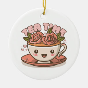 Tea Time Rose Tea Kawaii Ceramic Ornament