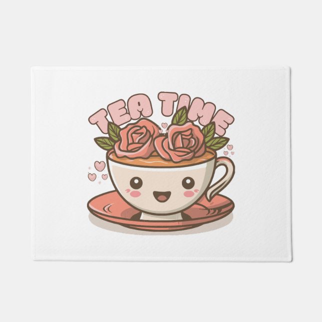 Tea Time Rose Tea Kawaii Doormat (Front)