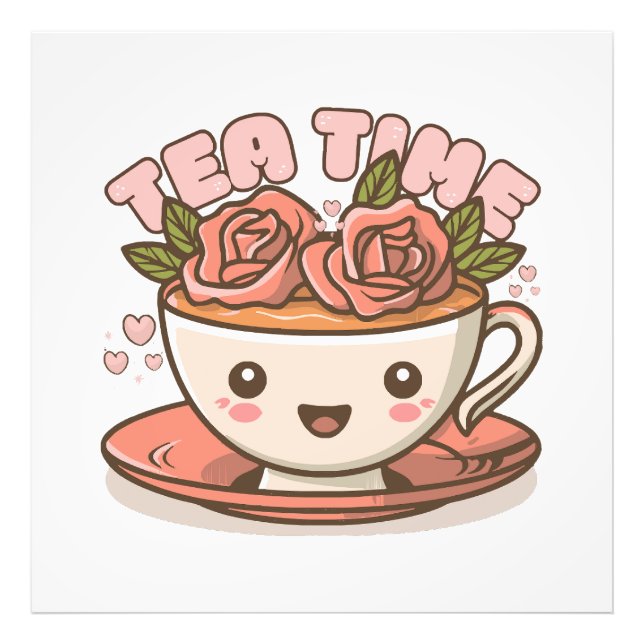 Tea Time Rose Tea Kawaii Photo Print (Front)