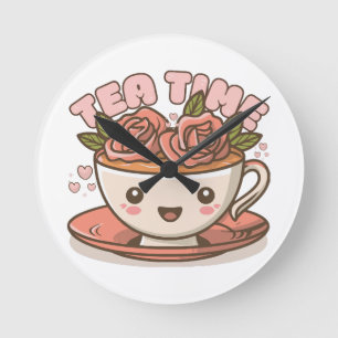 Tea Time Rose Tea Kawaii Round Clock