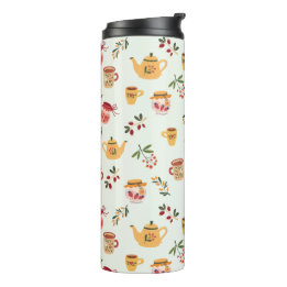 Tea Time Seamless Pattern Thermal Tumbler