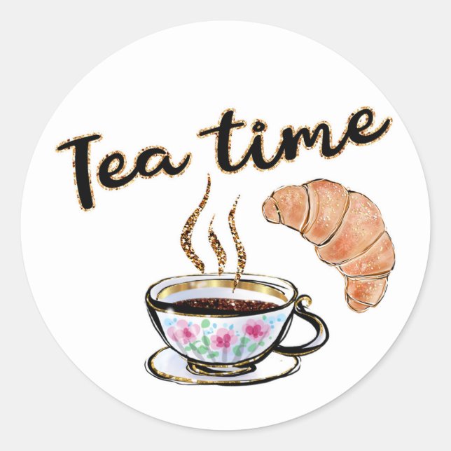Tea time sticker, party sticker, tea time planner  classic round sticker (Front)