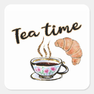 Tea time sticker, party sticker, tea time planner square sticker