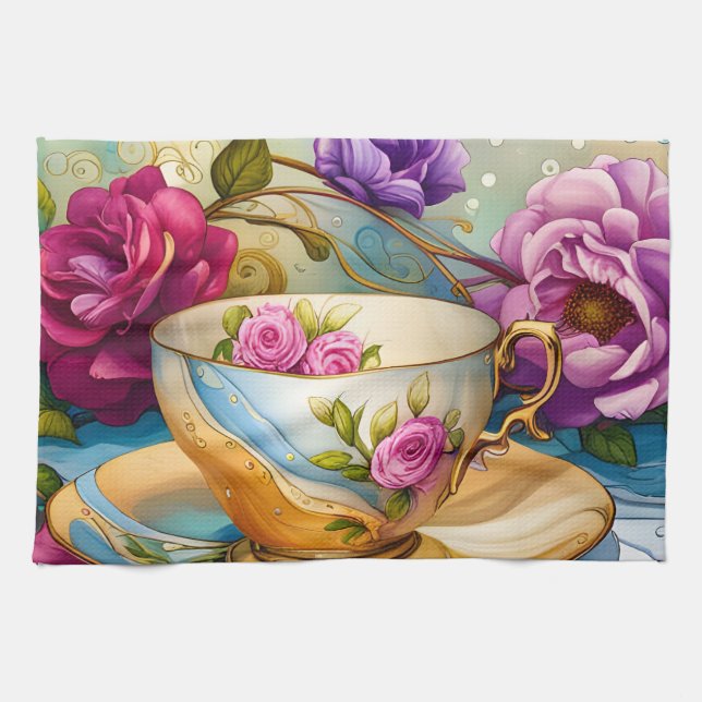 Tea Time - Tea Cup Art  Tea Towel (Horizontal)
