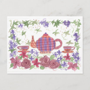 Tea Time Teapot and Flowers Postcard