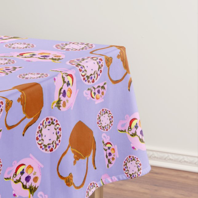 Tea Time Teapot Teacup Plate Copper Kettle pattern Tablecloth (In Situ)