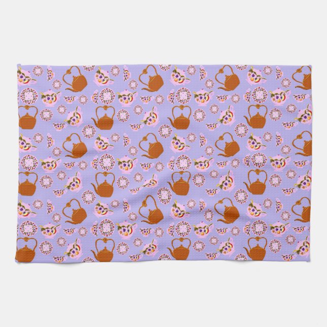 Tea Time Teapot Teacup Plate Copper Kettle pattern Towel (Horizontal)