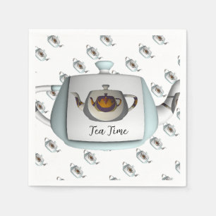 Tea Time Teapots Light White Napkin
