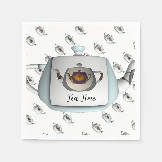Tea Time Teapots Light White  Napkin (Front)