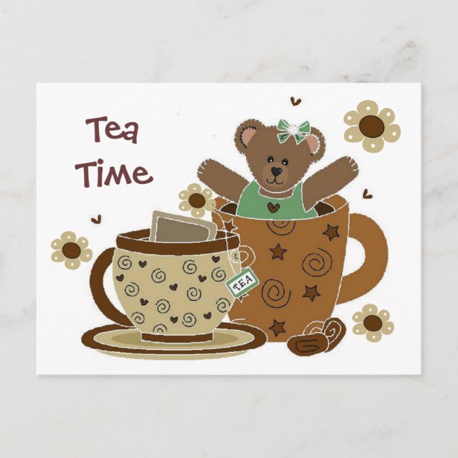 Tea Time Teddy Bear Postcard (Front)