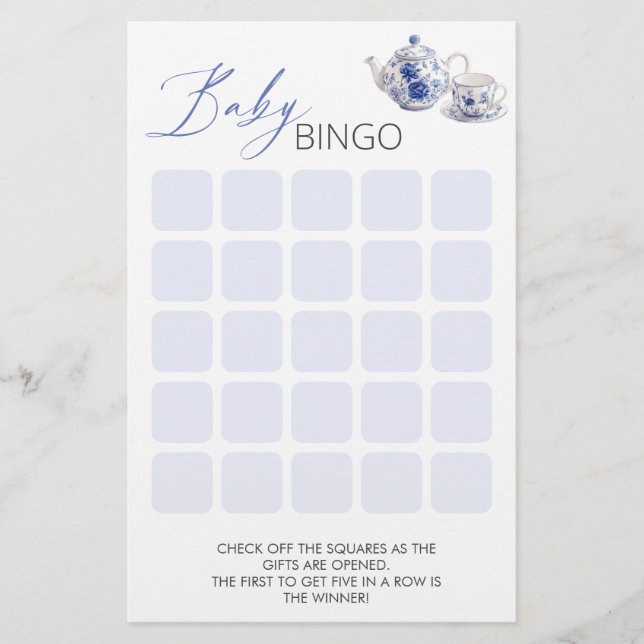 Tea Time Toile Themed Baby Shower Bingo Game (Front)
