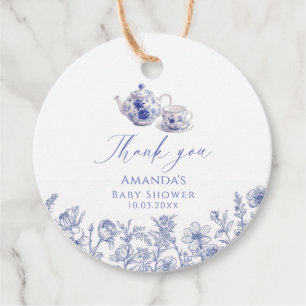 Tea Time Toile Themed Baby Shower Favour Tags
