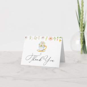 Tea Time Whimsical Wildflower Thank You Note Card