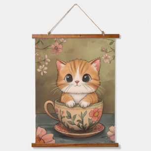 Tea Time with a Tiny Kitten Hanging Tapestry