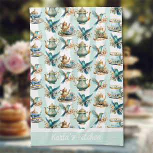 Tea Time With Hummingbirds Monogrammed Towel