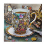 Tea Time With The Time Traveller Ceramic Tile<br><div class="desc">You are viewing The Lee Hiller Photography Art and Designs Collection of Home and Office Decor,  Apparel,  Gifts and Collectibles. The Designs include Lee Hiller Photography and Mixed Media Digital Art Collection http://LeeHiller.com</div>