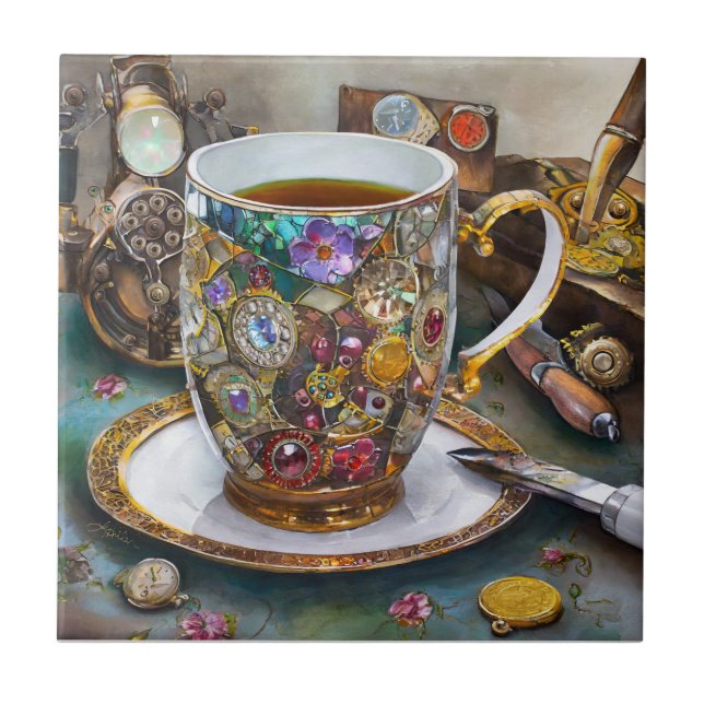 Tea Time With The Time Traveller Ceramic Tile (Front)