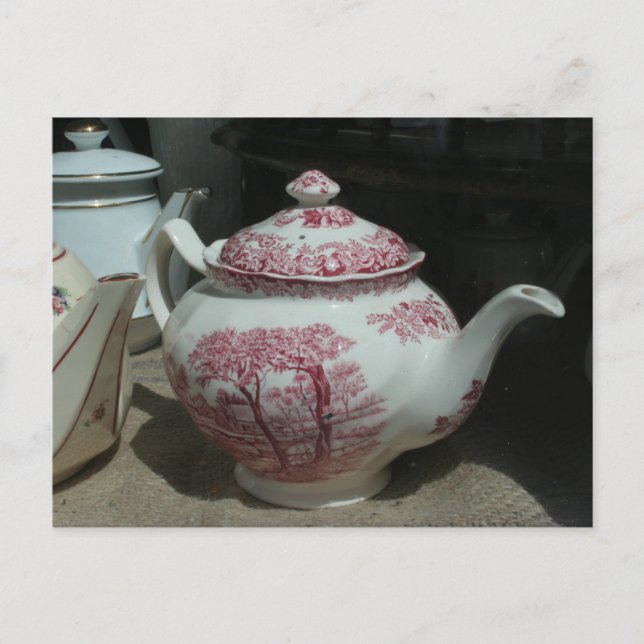 Tea Time with vintage English Teapot PostC Postcard (Front)