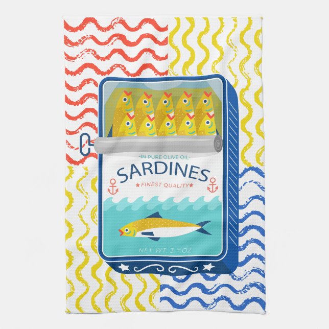 Tea Towel  Eclectic Sardines Design  (Vertical)