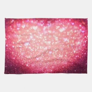 Tea Towel - Hearts Sparkle Pink