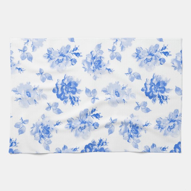 Tea Towel in delft blue roses (Horizontal)