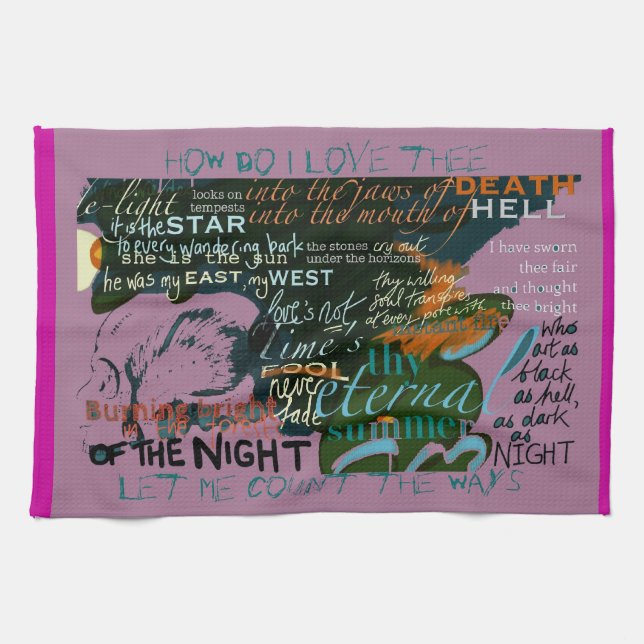 Tea Towel Lilac Love Poetry Quotes Shakespeare (Horizontal)