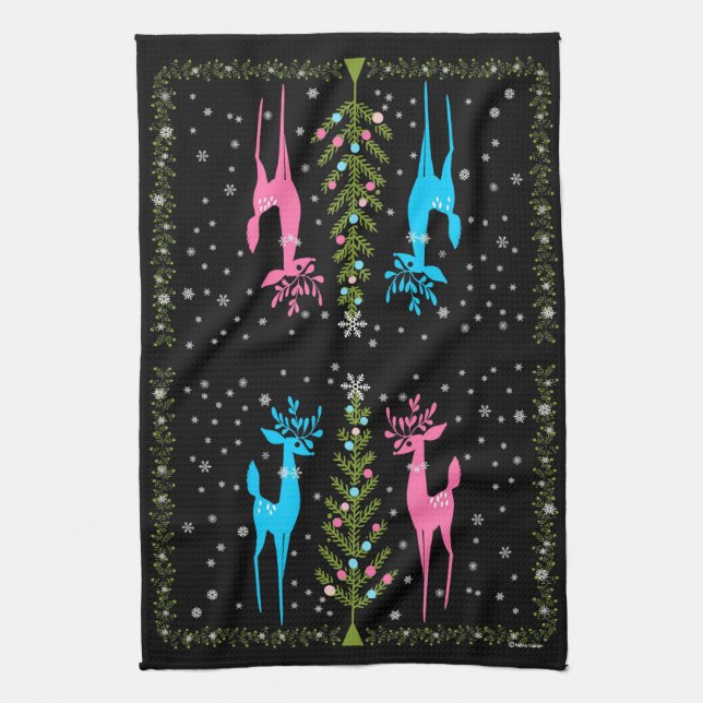TEA TOWEL MCM CHRISTMAS REIN DEERS (Vertical)