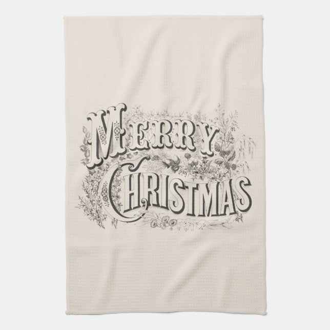 TEA TOWEL : VINTAGE "MERRY CHRISTMAS"  (Vertical)