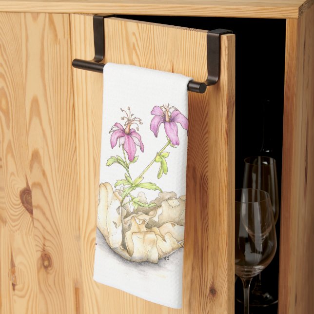 Tea towel, watercolor wildflower geranium tea towel (Thirds Fold)
