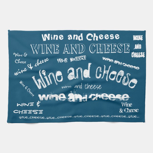 Tea Towel Wine and Cheese (Blue) (Horizontal)