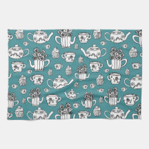 Tea towel with hand-drawn tea elements