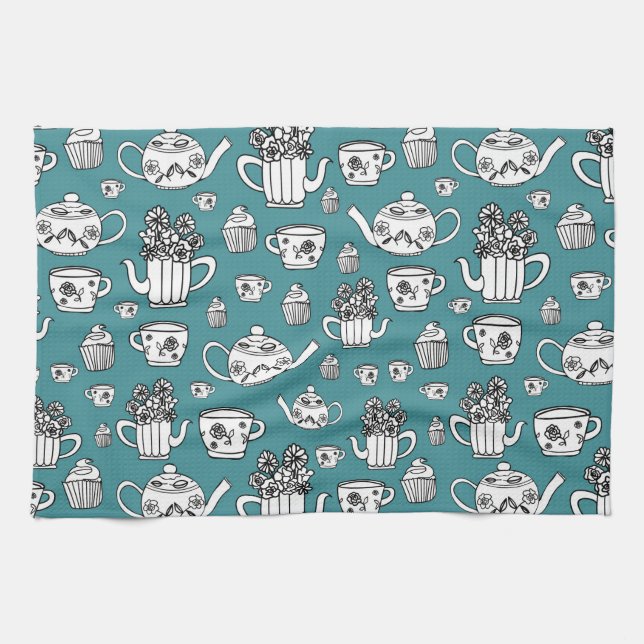 Tea towel with hand-drawn tea elements (Horizontal)