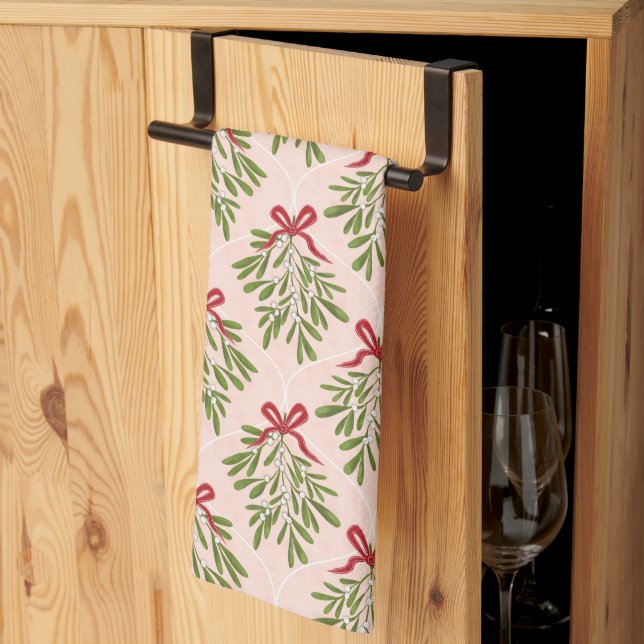 Tea towel with mistletoe design (Thirds Fold)